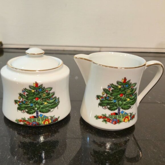 unknown Other - Vintage Christmas tree Sugar bowl & creamer set 1970s retro holiday dining